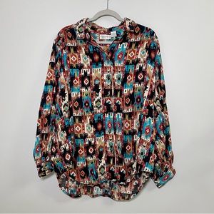 Vintage Western Southwestern Button Down Shirt Oversized Punchy Rodeo